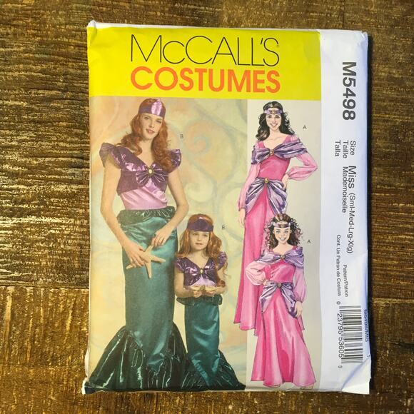 McCalls Sewing Pattern M5498 Misses Cosplay Costume Mermaid Ariel Jasmine UNCUT - Picture 1 of 3